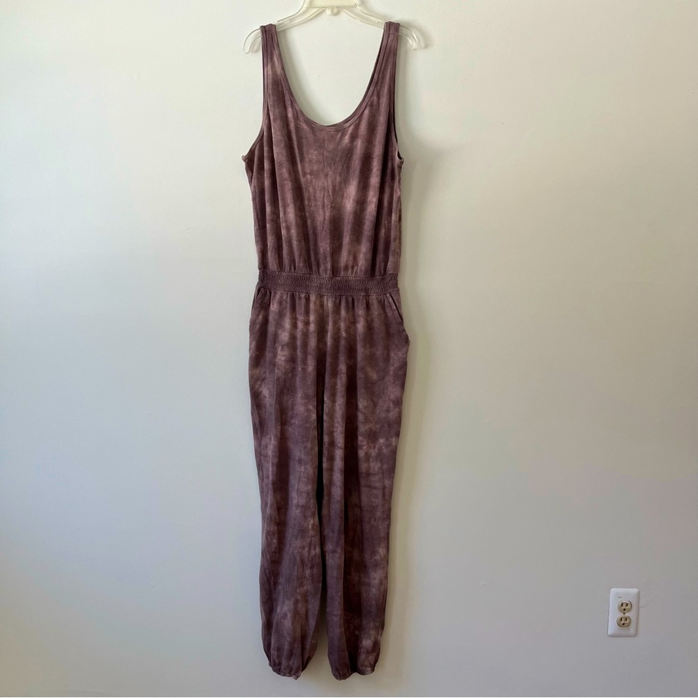 Aerie Casual Jumpsuit Medium Neutral Brown Tie Dye Pockets Jogger Leg